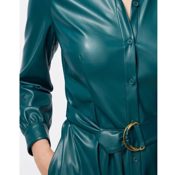 NWT CHICO'S Faux Leather Shirt Midi Dress in Deep Woods Green Size 2.5 (US 14) - Picture 2 of 10